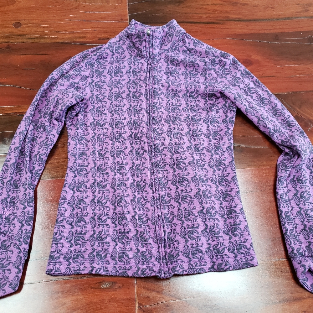 Ibex Juliet Purple and Black Floral Women's Jacket/Full Zip Cardigan Size XS